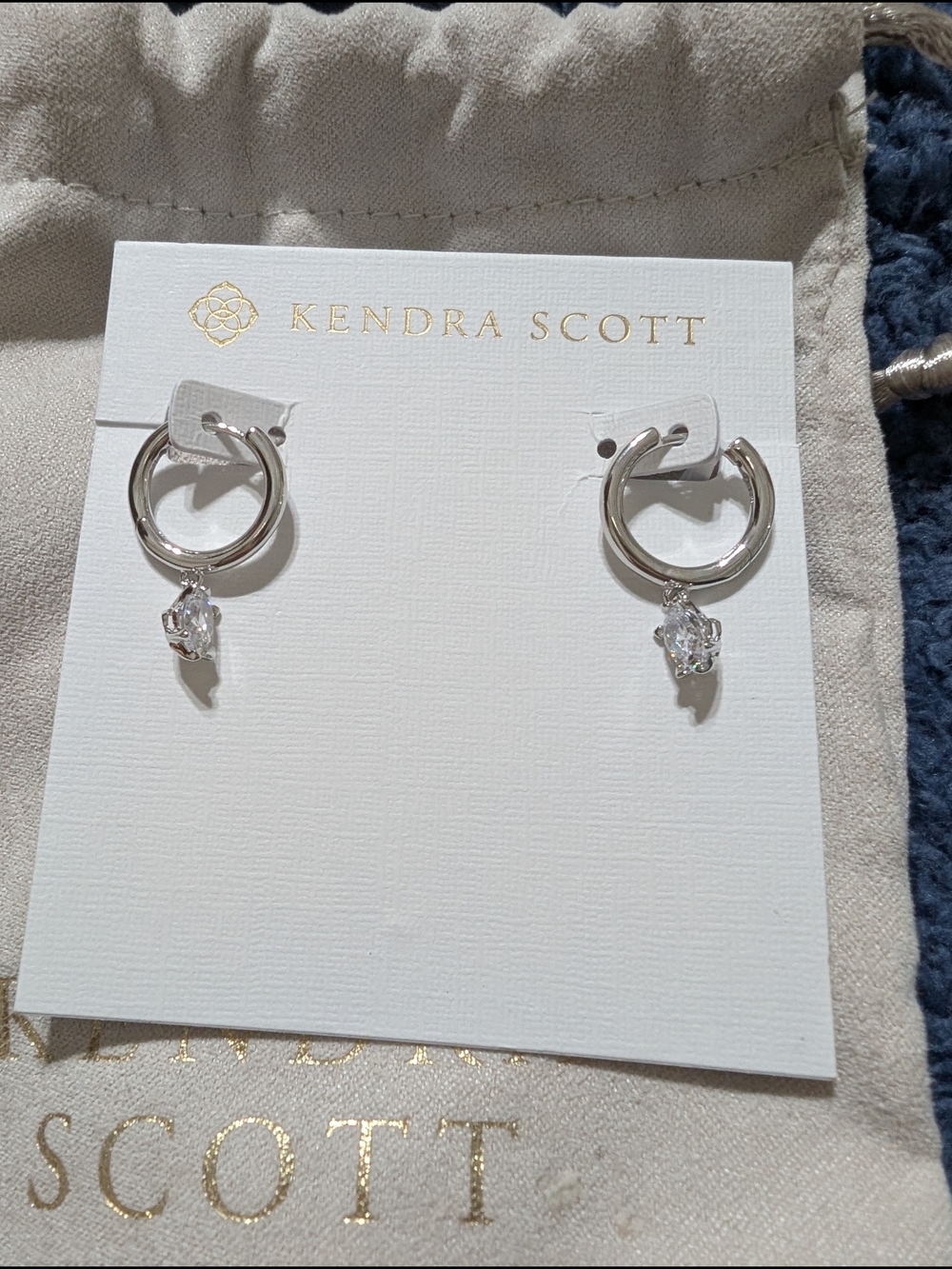 Kendra Scott Silver Hoop Earrings with Clear Crystal Drops